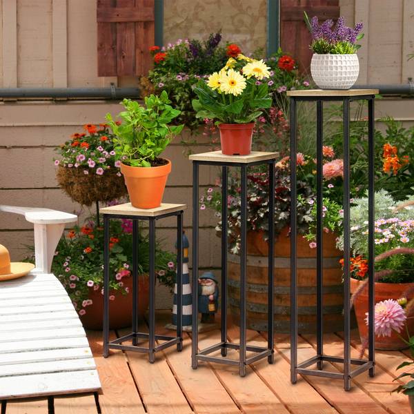 Pflanzenständer BB5536 3er-Set Schwarz - Metall - 21 x 90 x 21 cm