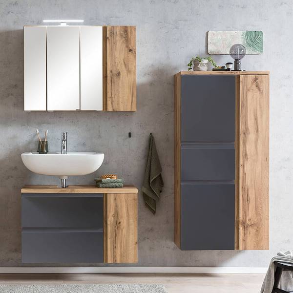 Badmöbel-Set VASTO-03-33 3er-Set Grau - Spiegelglas - 165 x 200 x 35 cm