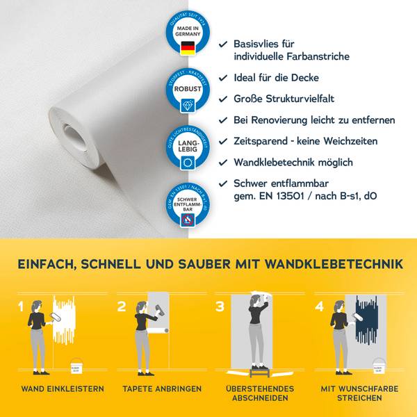 Vliestapete 4520 Unicolor modern Design Weiß - Fleece - 53 x 1005 x 1 cm