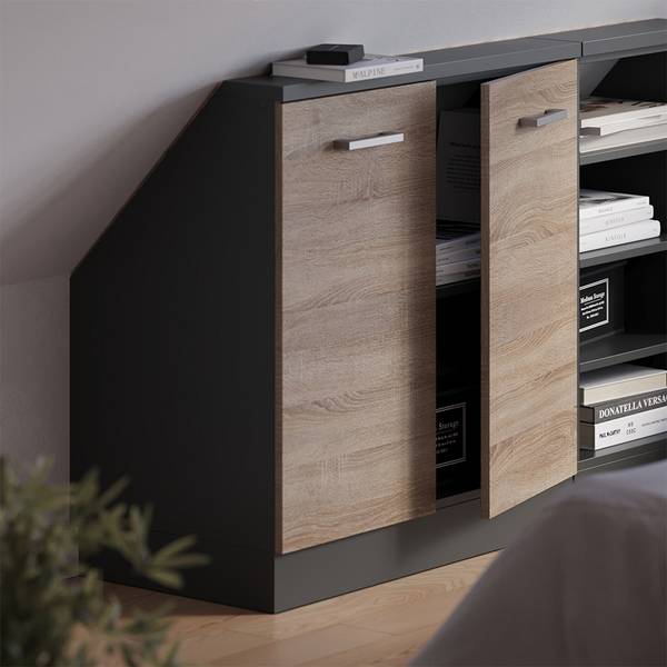 Meuble de rangement sous pente Rion56153 Anthracite - Imitation chêne de Sonoma - Largeur : 80 cm