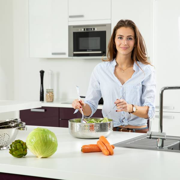 Salatschüssel mit Besteck Silber - Metall - 28 x 10 x 28 cm