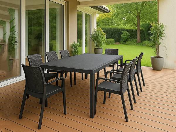 Garten-Lounge-Set Arret 9-tlg Schwarz - Kunststoff - 220 x 82 x 90 cm