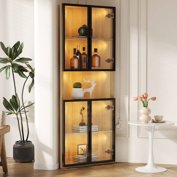 Standvitrine GLOWNatur Ⅴ Braun - Holzwerkstoff - 32 x 160 x 62 cm