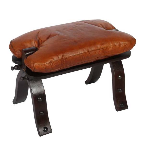 Orientalischer Kamelhocker Sadia Braun - Echtleder - Massivholz - 64 x 40 x 35 cm