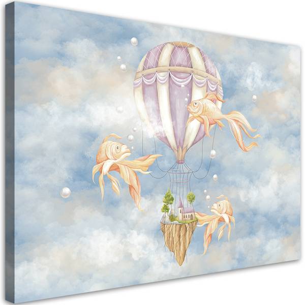 Wandbild heißluftballon fliegendes haus 90 x 60 cm