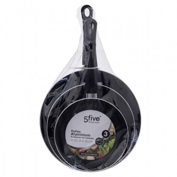 3 Pfannen BASIC Schwarz - Aluminium - 6 x 46 x 28 cm