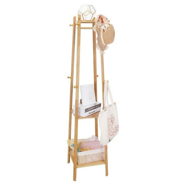Garderobenständer Kleiderständer Holz Beige - Bambus - 39 x 169 x 39 cm