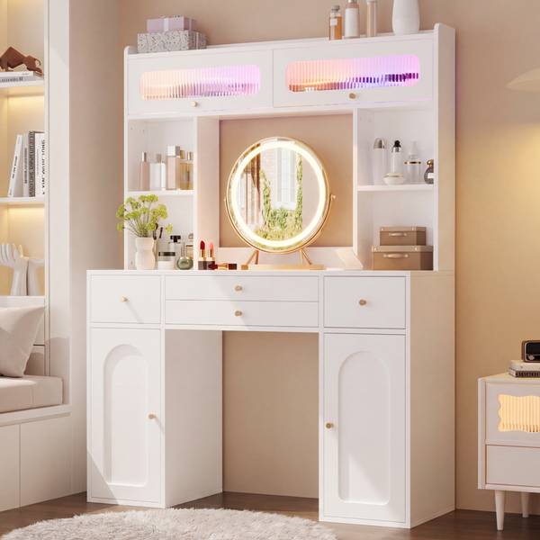 Schminktisch LucyGLOW mit Spiegel VI Weiß - Holzwerkstoff - 40 x 160 x 120 cm
