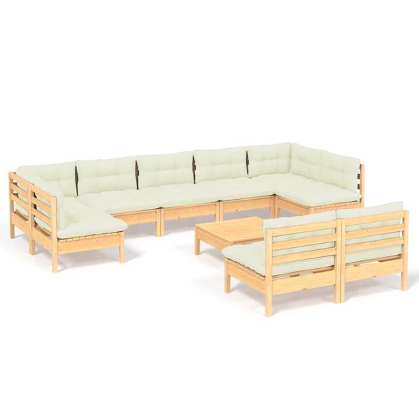 Garten-Lounge-Set 3012564 (10-teilig) Braun - Weiß - Polyester - Kiefer - 64 x 29 x 64 cm