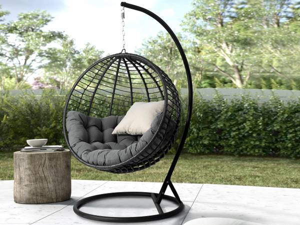 Hängesessel Amara Beige - Schwarz - Grau - Metall - 111 x 195 x 105 cm