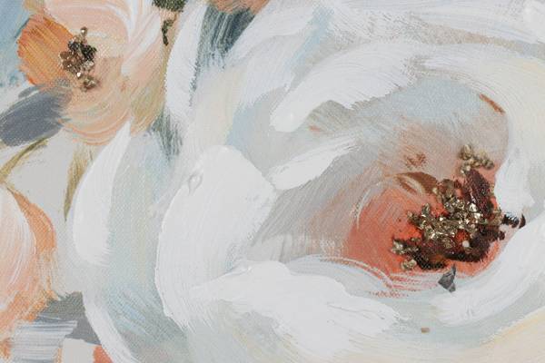 Tableau peint à la main Vœux fleuris Gris - Coton - 60 x 60 x 4 cm