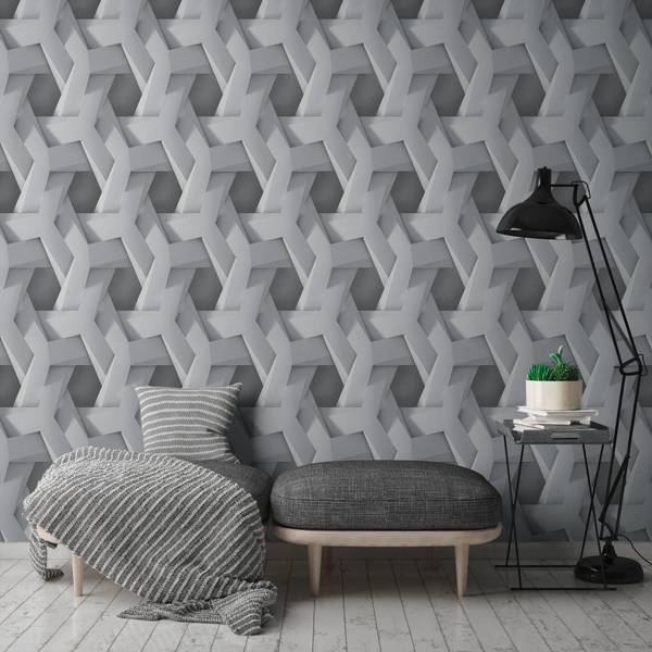 Tapete in 3D Optik Geometrisch Grau Grau