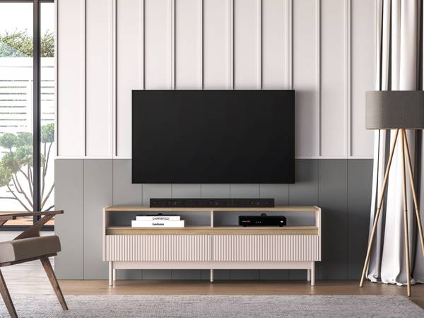 Meuble TV DUNEA Gris - Mélamine - 154 x 55 x 40 cm