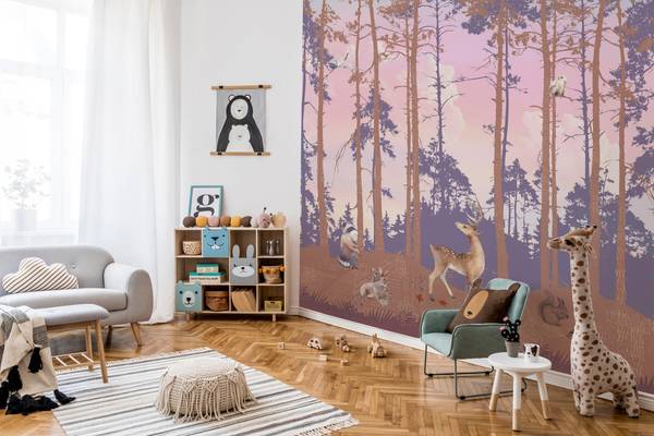 Panorama-Tapete Pikatchoune Pink - Papier - 288 x 270 x 288 cm