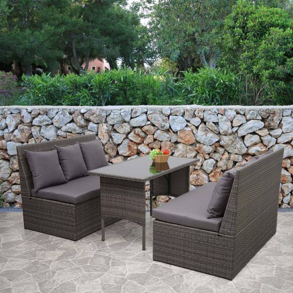 Garniture en polyrotin G16 (3 pcs) Gris - Polyester - Acier - Polyéthylène - 119 x 85 x 69 cm
