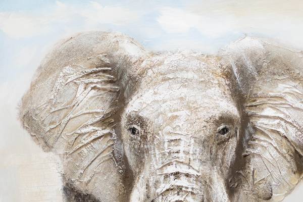 Acrylbild Handgemalt Elefant Zam Grau - Baumwollstoff - 100 x 75 x 4 cm