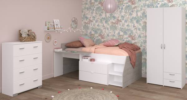 Kinderzimmer Milky12 3-teilig Weiß - Holzwerkstoff - 135 x 185 x 203 cm