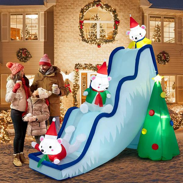 220 cm Aufblasbare Weihnachtsrutsche LED Blau - Textil - 142 x 220 x 270 cm