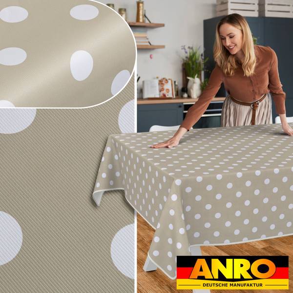 Wachstuchtischdecke Punkte mit SAUM Beige - Kunststoff - 140 x 1 x 100 cm
