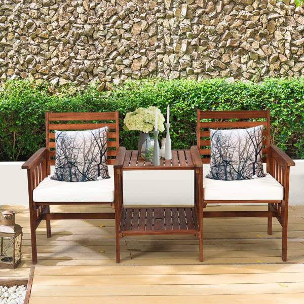 Gartenbank mit Doppelsitz+Beistelltisch Braun - Holzwerkstoff - 65 x 88 x 165 cm