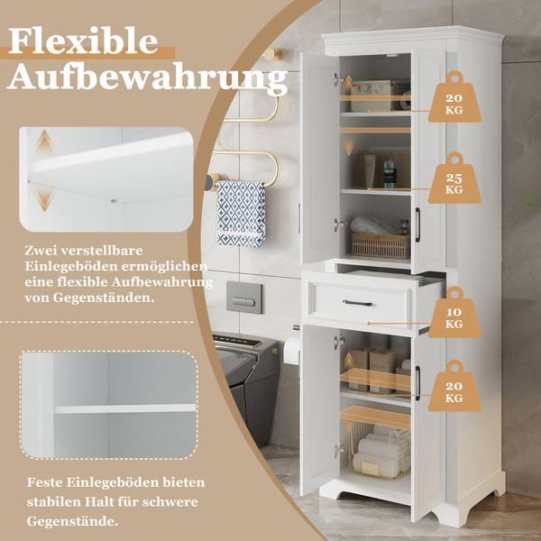 Badezimmerschrank Aphrodite Ⅲ Weiß - Holzwerkstoff - 40 x 180 x 60 cm