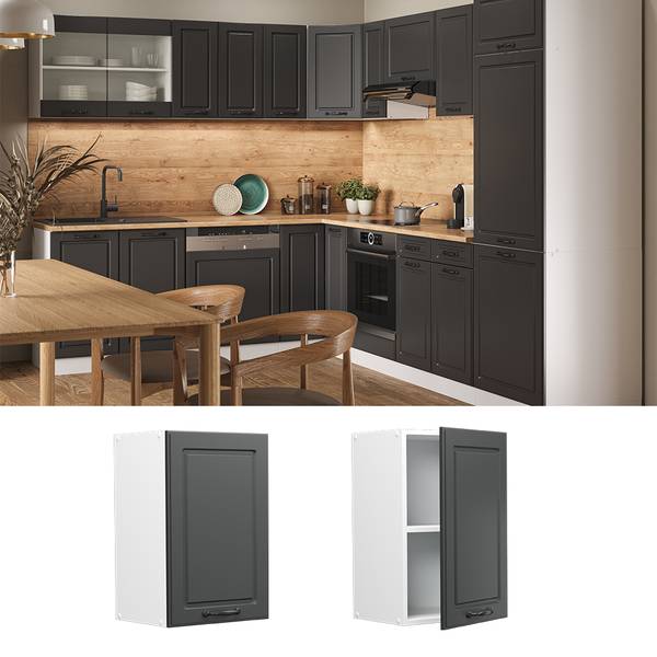 Hängeschrank R-Line 37241 Anthrazit - Eiche Landhaus Dekor - Weiß - Breite: 40 cm
