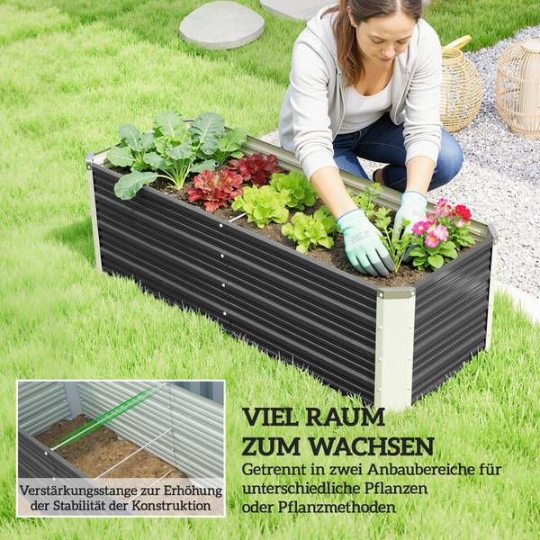 Hochbeet Gartenbeet 643CG Grau - Metall - 125 x 44 x 47 cm
