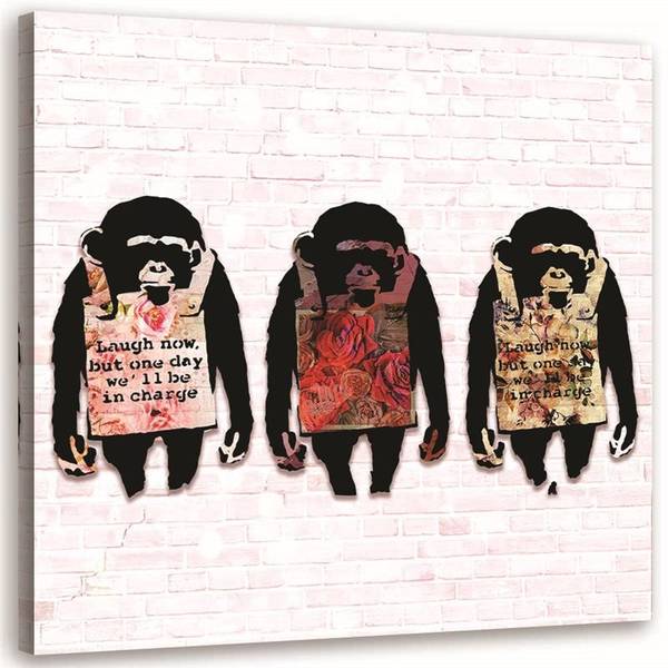 Tableau déco banksy 3 singes 40 x 40 cm