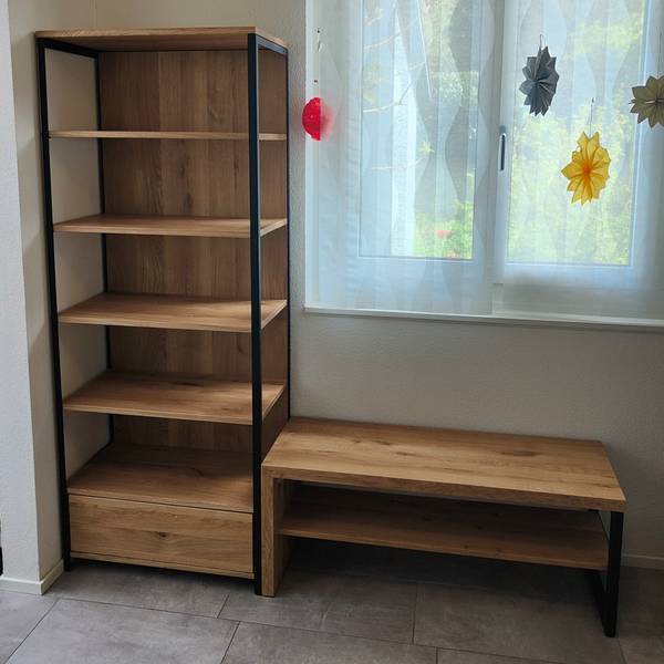Industrie Sitzbank mit Regal HUGON II Braun - Eiche - 130 x 45 x 40 cm