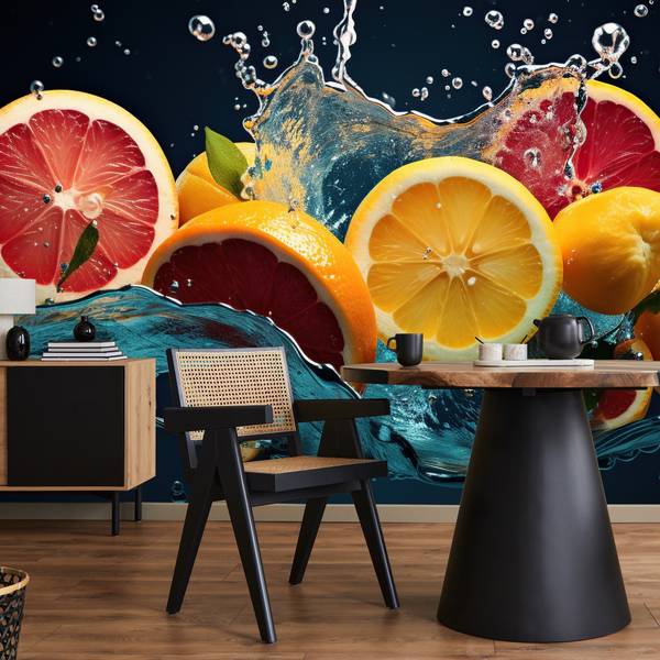 Vlies-Fotobehang CITRUS Fruit Water 3D 360 x 240 x 240 cm