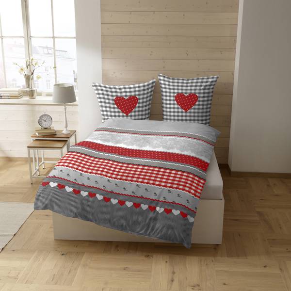 Bettwäsche 152941 2-teilig Rot - Silber - Textil - 135 x 1 x 200 cm