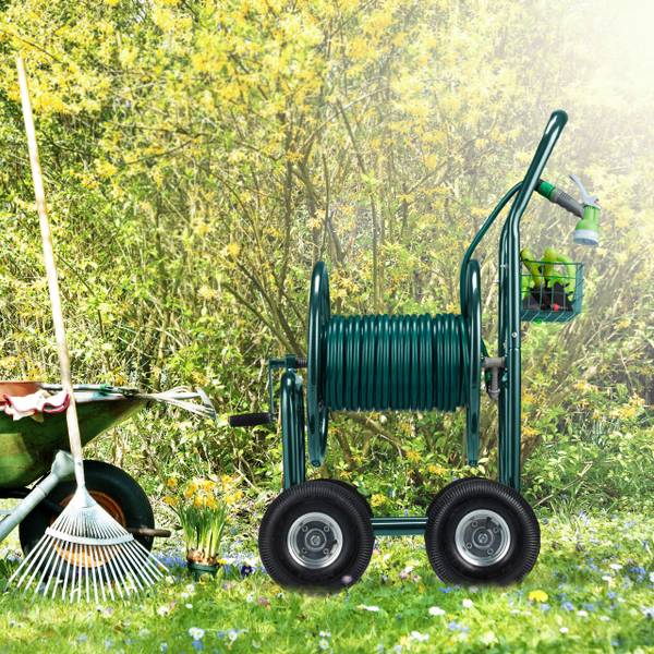 Schlauchwagen 4 Räder grün Grün - Messing - Stahl - 62 x 113 x 90 cm