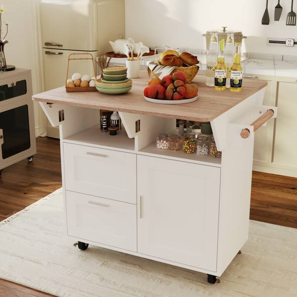 Kücheninsel ZCY70 Braun - Weiß - Holzwerkstoff - 80 x 90 x 80 cm