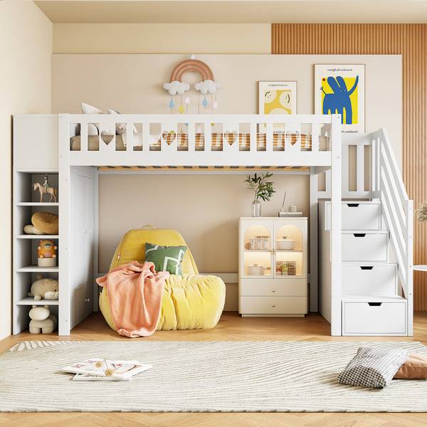 Hochbett BB5890 Weiß - Massivholz - 95 x 150 x 287 cm