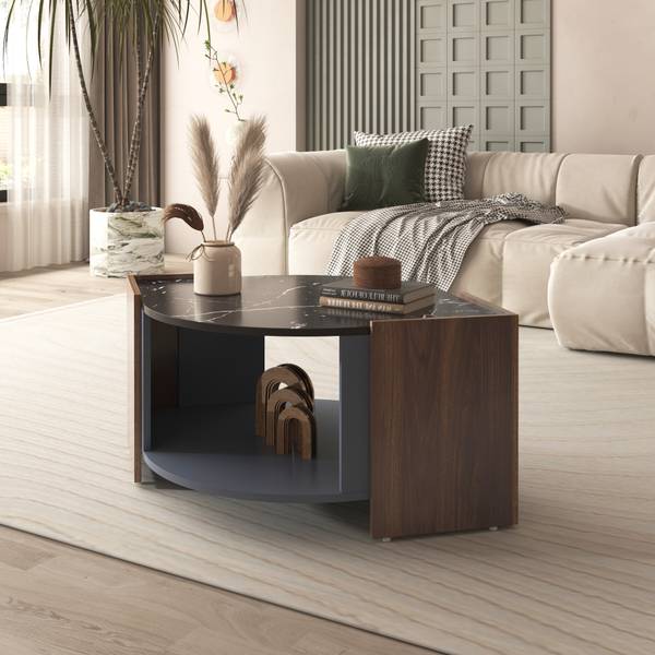 Salontafel MARBWoody Ⅱ zwart - bruin - plaatmateriaal op houtbasis - 63 x 40 x 97 cm
