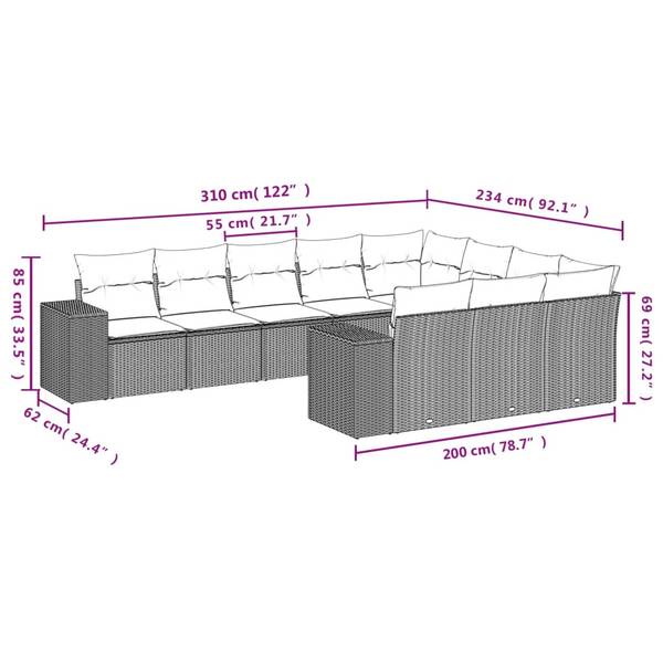 Garten-Lounge-Set 3034546-1 10-teilig Grau