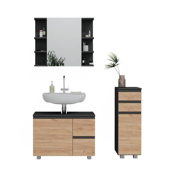 Badmöbel-Set J-Shape 38201 3er Set Anthrazit - Eiche Dekor