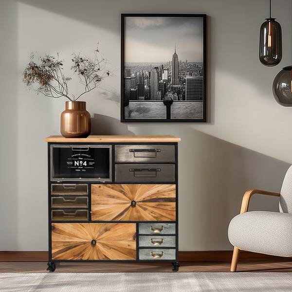 Sideboard CONTINENTO XL Braun - Tanne - Stahl - 34 x 84 x 88 cm