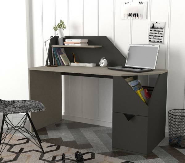 Schreibtisch Gusto Grau Anthrazit Grau - Holzwerkstoff - 140 x 174 x 60 cm