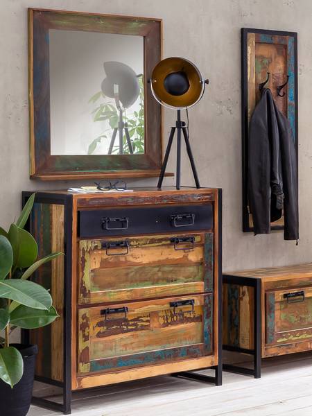 BALI Schuhschrank Schwarz - Massivholz - 80 x 96 x 40 cm