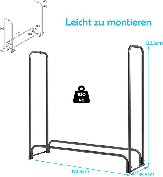 Kaminholzregal Aussen Metall Schwarz - Metall - 36 x 123 x 123 cm