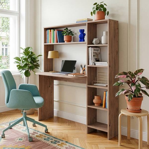Schreibtisch mit Regal Onega Beige - Holzwerkstoff - 114 x 143 x 40 cm