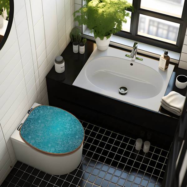 WC-Sitz mit Absenkautomatik Mandala Land Blau - Bambus - Holzwerkstoff - 38 x 5 x 49 cm