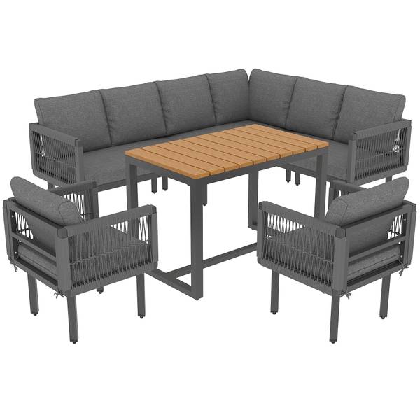 Gartenlounge-Set Gaia Ⅵ（6-tlg） Grau - Holzwerkstoff - Metall - Kunststoff - Textil