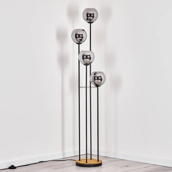 Stehlampe Cesaro Grau - Silber - Kiefer - Aluminium - Klarglas - 30 x 147 x 90 cm