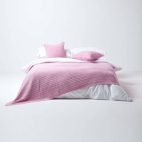 Couverture CABLETHROW Rose clair - 130 x 170 cm
