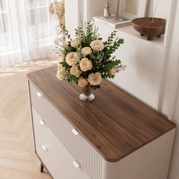 Kommode NAVANI 3S Creme - Cremeweiß - Walnuss