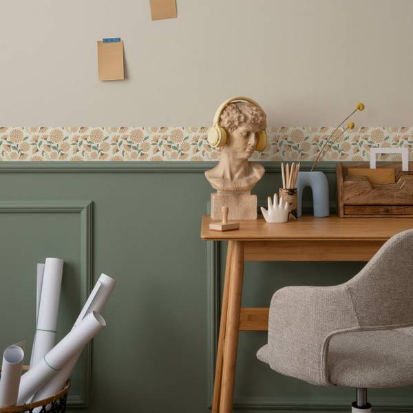 Tapetenbordüre BLUMEN Blätter Retro Stil Beige - Grün - Fleece - 10 x 300 x 300 cm