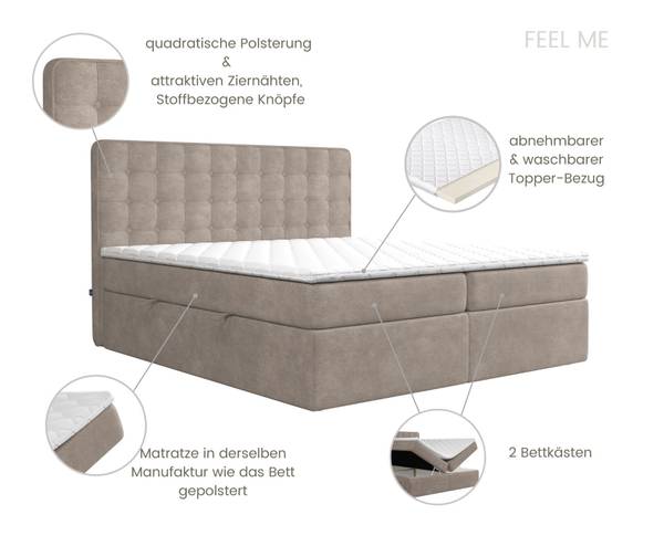 Boxspringbett Feel Me Taschenfederkern Braun - Breite: 162 cm