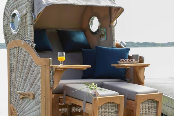 Strandkorb Düne Grande 2,5 Sitzer Grau - Polyester - Teakholz - 142 x 170 x 95 cm